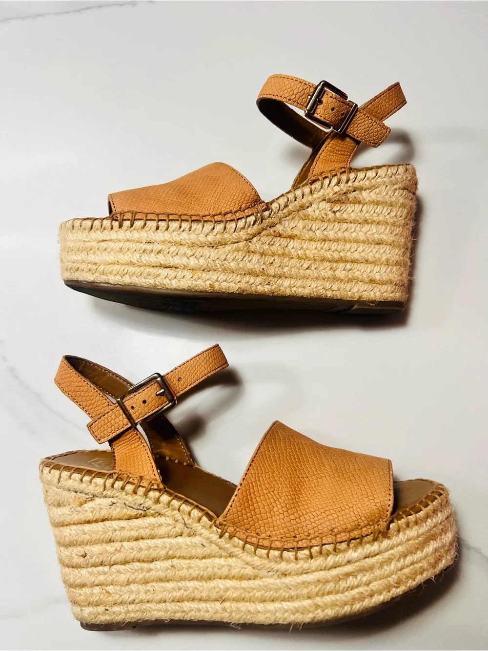Franco Sarto Tan Women's Leather Espadrille Slide Sandals - Size 6.5